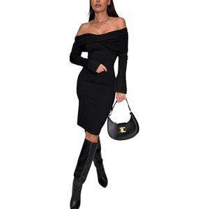 Leon Gori Womens  Off-The-Shoulder Midi Dress